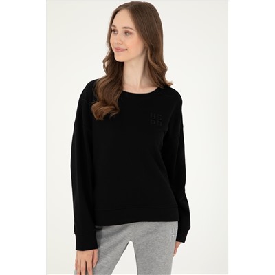 Kadın Siyah Basic Bisiklet Yaka Sweatshirt
