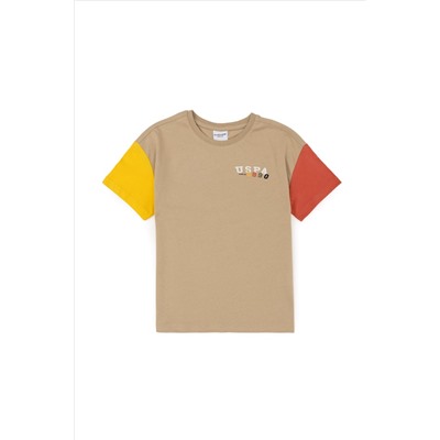 Erkek Çocuk Açık Haki Oversize Bisiklet Yaka Tişört