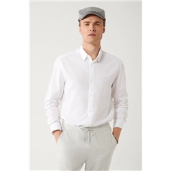 Avva Erkek Beyaz Alttan Britli Yaka Jakar Desenli Pamuklu Slim Fit Gömlek A32Y2175