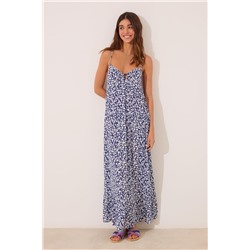 Vestido largo tirantes print azul flores
