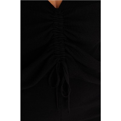 Siyah V Yaka Bağlama Detaylı Triko Bluz&Pantolon Takım TBBAW23CP00037