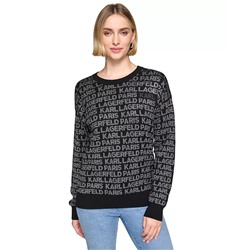 KARL LAGERFELD PARIS Women's Logo Signature Crewneck Sweater