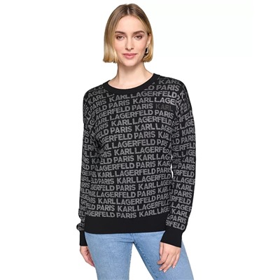 KARL LAGERFELD PARIS Women's Logo Signature Crewneck Sweater