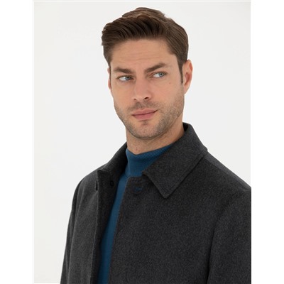 Antrasit Slim Fit Kaşe Kaban