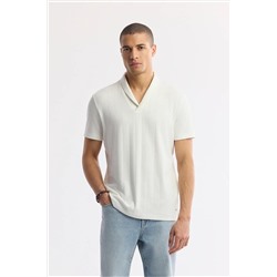 Avva, Erkek Ekru Şal Yaka Çizgili Jakarlı T-Shirt A51Y1071