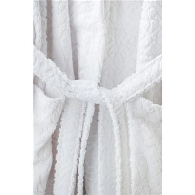 Bernay %100 Pamuk Jakarlı Unisex Şalyaka Bornoz - Beyaz - Natural Koleksiyon
