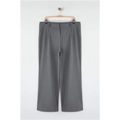 Gri Lastik Belli Wide Leg Büyük Beden Dokuma Pantolon TBBAW26AR00019