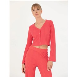 Fuşya Crop Top Örme Hırka