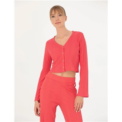 Fuşya Crop Top Örme Hırka