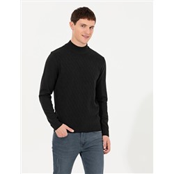 Siyah Slim Fit Yarım Balıkçı Yaka Triko Kazak