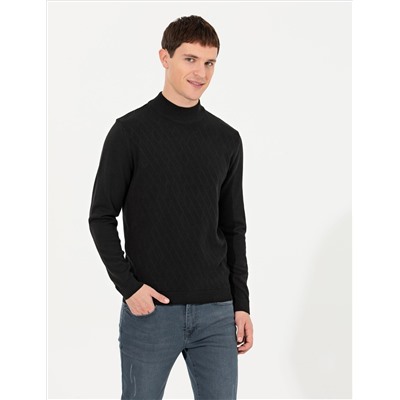 Siyah Slim Fit Yarım Balıkçı Yaka Triko Kazak
