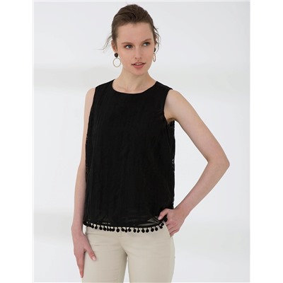 Siyah Crop Kolsuz Bluz
