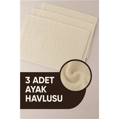 Isessia, 3 Adet %100 Pamuk En İyi Emici Ayak Havlusu : Konforlu Banyo Paspası 50x70cm Terra Krem
