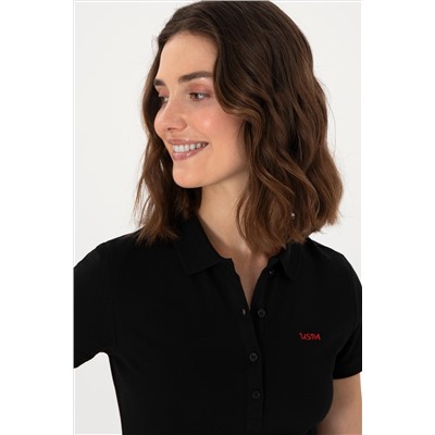 Kadın Siyah Basic Polo Yaka Tişört