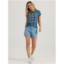 WOMEN'S COLORFUL FLOWERS GRAPHIC TEE IN MIDNIGHT NAVY