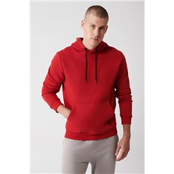 Avva Erkek Kırmızı Kapüşonlu Yaka Içi Polarlı 3iplik Pamuklu Regular Fit Standart Kesim Unisex Sweatshirt E001018