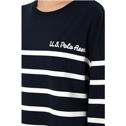 Kadın Lacivert Çizgili Bisiklet Yaka Sweatshirt