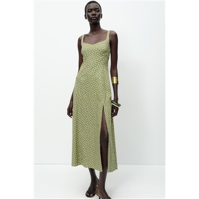 POLKA DOT LINEN BLEND MIDI DRESS