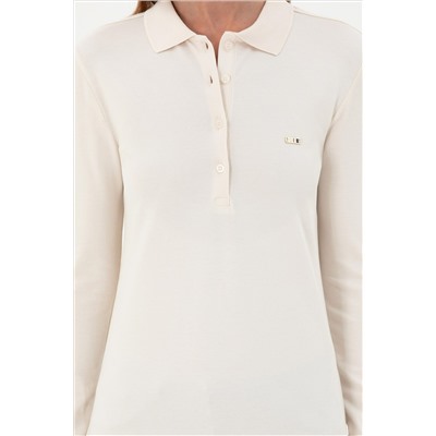 Kadın Krem Basic Polo Yaka Sweatshirt