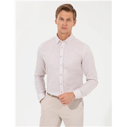 Bej Slim Fit Uzun Kollu Gömlek