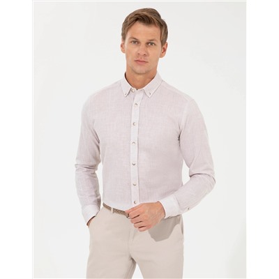 Bej Slim Fit Uzun Kollu Gömlek
