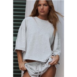 SHORT SLEEVE RIBBED PLUSH SWEATSHIRT