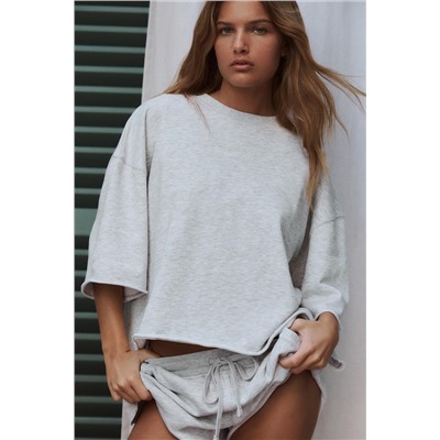 SHORT SLEEVE RIBBED PLUSH SWEATSHIRT