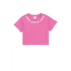 Kız Çocuk Pembe Bisiklet Yaka Crop Tişört