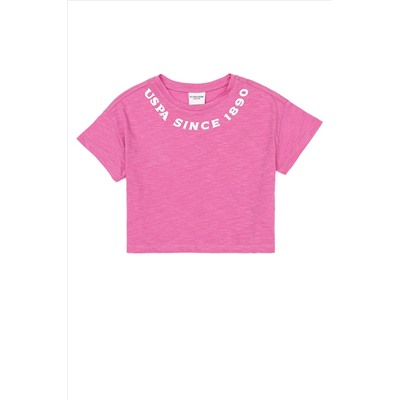 Kız Çocuk Pembe Bisiklet Yaka Crop Tişört