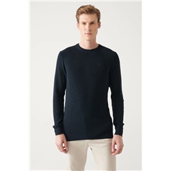 Avva Erkek Lacivert Bisiklet Yaka Jakarlı Slim Fit Dar Kesim Triko Kazak A22y5178 A22Y5178