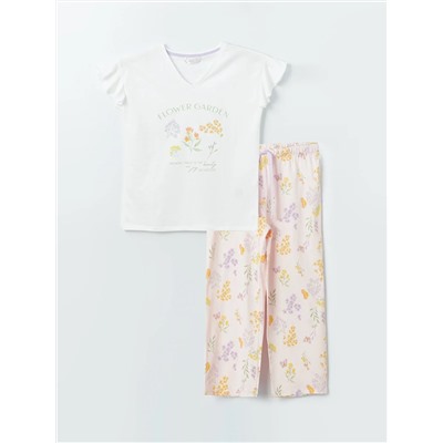 LC Waikiki V Yaka Desenli Kısa Kollu Kadın Kaprili Pijama Takımı, LCW DREAM                                            
                                            V Yaka Desenli Kısa Kollu Kadın Kaprili Pijama Takımı