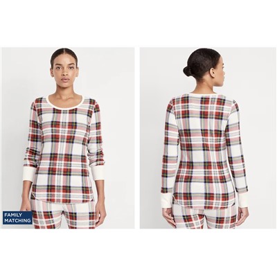 Printed Waffle Pajama Top for Women