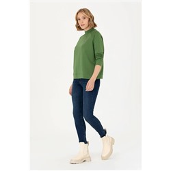 Kadın Yeşil Bisiklet Yaka Sweatshirt