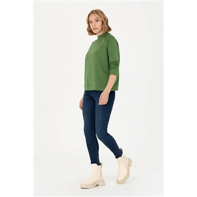 Kadın Yeşil Bisiklet Yaka Sweatshirt