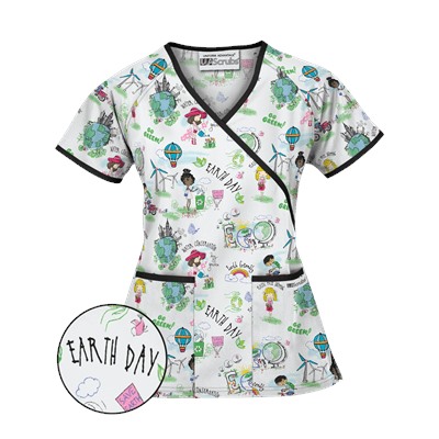 UA Earth Day White Mock Wrap Scrub Top