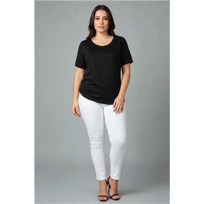 Siyah Regular Fit Sırtı Bağlama/Fiyonk Detaylı Örme Büyük Beden T-shirt TBBSS25BF00000