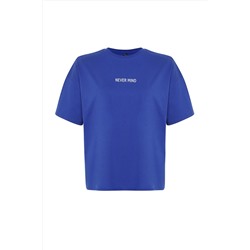 Saks Slogan Baskılı Oversize %100 Pamuk Örme Büyük Beden T-shirt TBBSS24BF00018