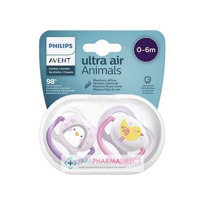 Avent Sucettes Ultra Air Animals 0-6 mois Pingouin & Oiseau x2