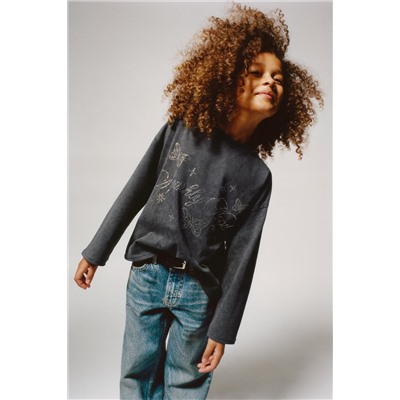 WASHED-EFFECT T-SHIRT WITH DIAMANTES