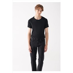 Mavi Bisiklet Yaka Siyah Basic Tişört Fitted / Vücuda Oturan Kesim 06605902