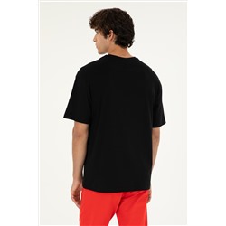 Erkek Comfort Fit Bisiklet Yaka Siyah Tişört