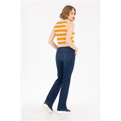 Kadın Koyu Mavi Slim Flare Fit Jean Pantolon
