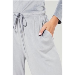 Pantalón recto de pijama de terciopelo cintura alta - Gris claro