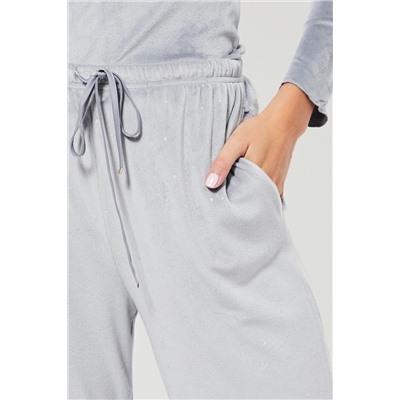 Pantalón recto de pijama de terciopelo cintura alta - Gris claro