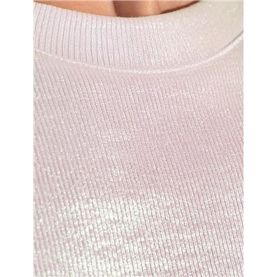 Топ с закрытым декольте из хлопка с эластаном в рубчик с матовым покрытием металлик