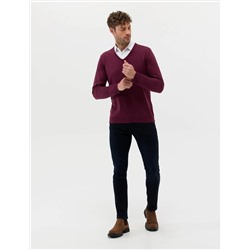Bordo Slim Fit V Yaka Basic Triko Kazak