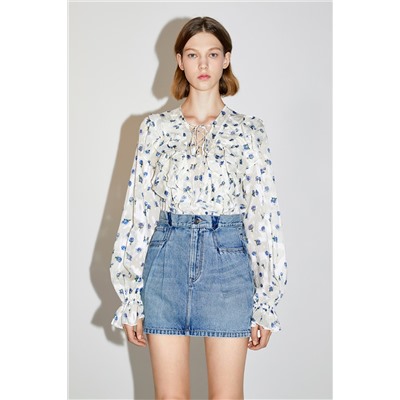 Blusa de flores Crudo y azul