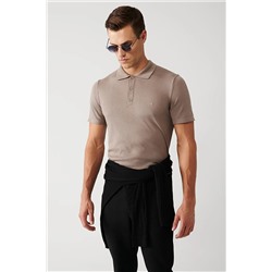 Avva Erkek Vizon Pamuklu Polo Yaka Standart Fit Normal Kesim Ince Triko T-shirt E005012