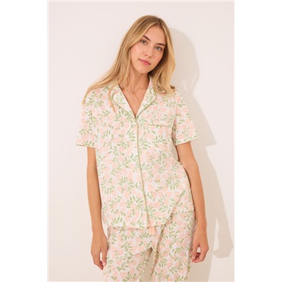 Pijama camisero algodón estampado rosa