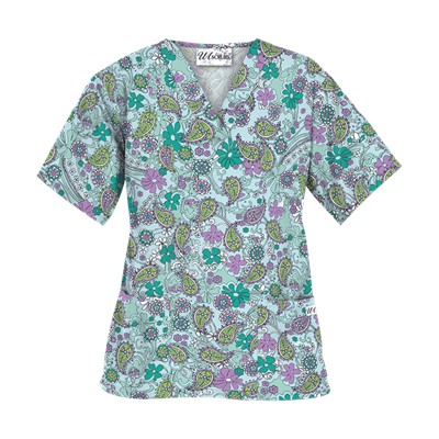 UA Perfect Paisley Pepperminty Scrub Top